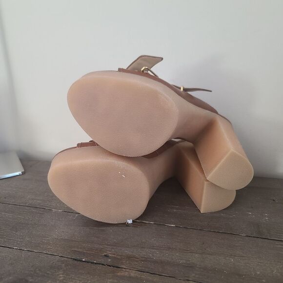 VERONICA BEARD GARRICK DUAL BUCKLE PLATFORM SANDALS Brown Leather SIze 10 NEW - Picture 9 of 11